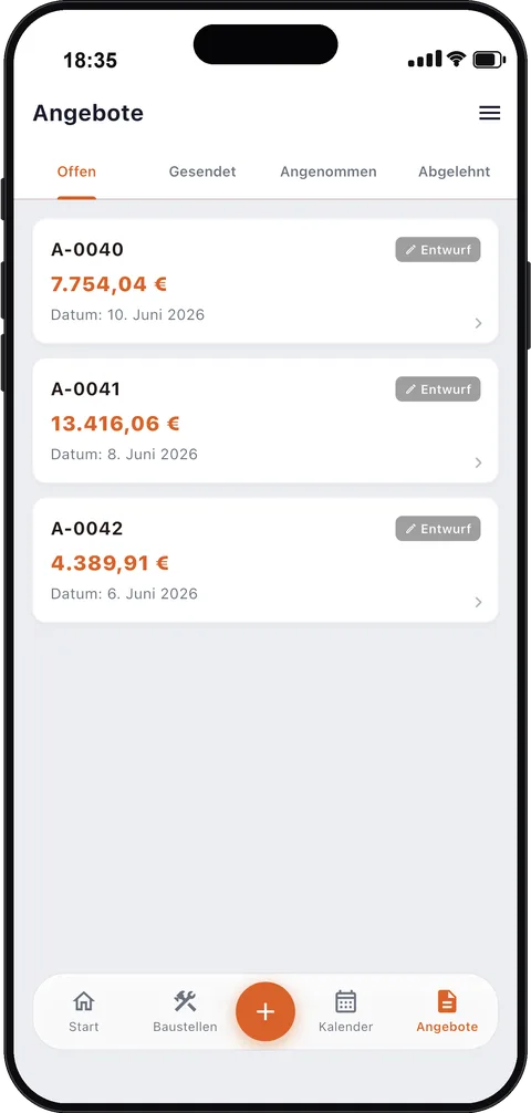 Angebote als PDF in der Handwerker App