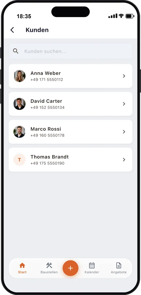 Kundenverwaltung in der Handwerker App