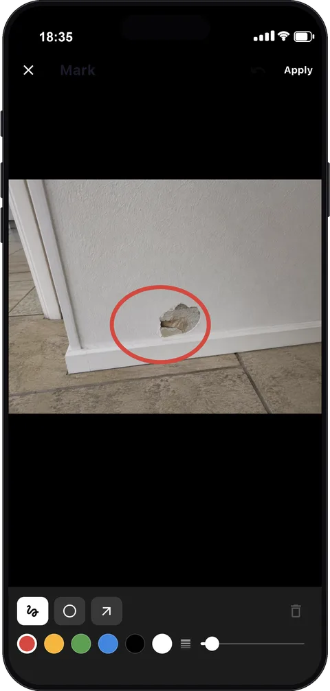 Marking defects on a photo