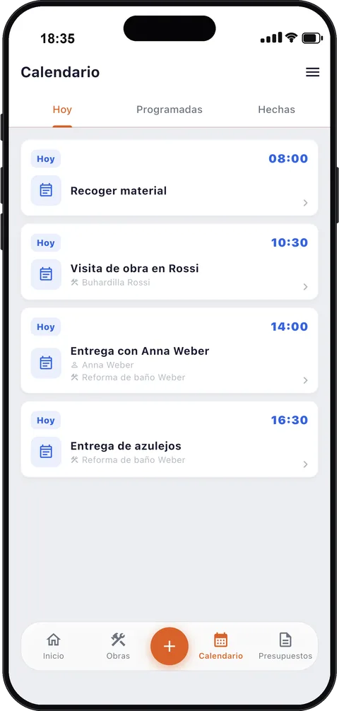 Calendario de citas para profesionales